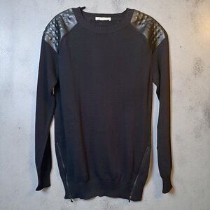 Pierre Balmain Zip Detail Leather Studded Pullover Sweater Men's Size 54/US XL
